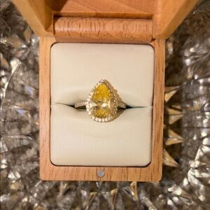 Elegant Yellow Teardrop Ring with Silver Accents